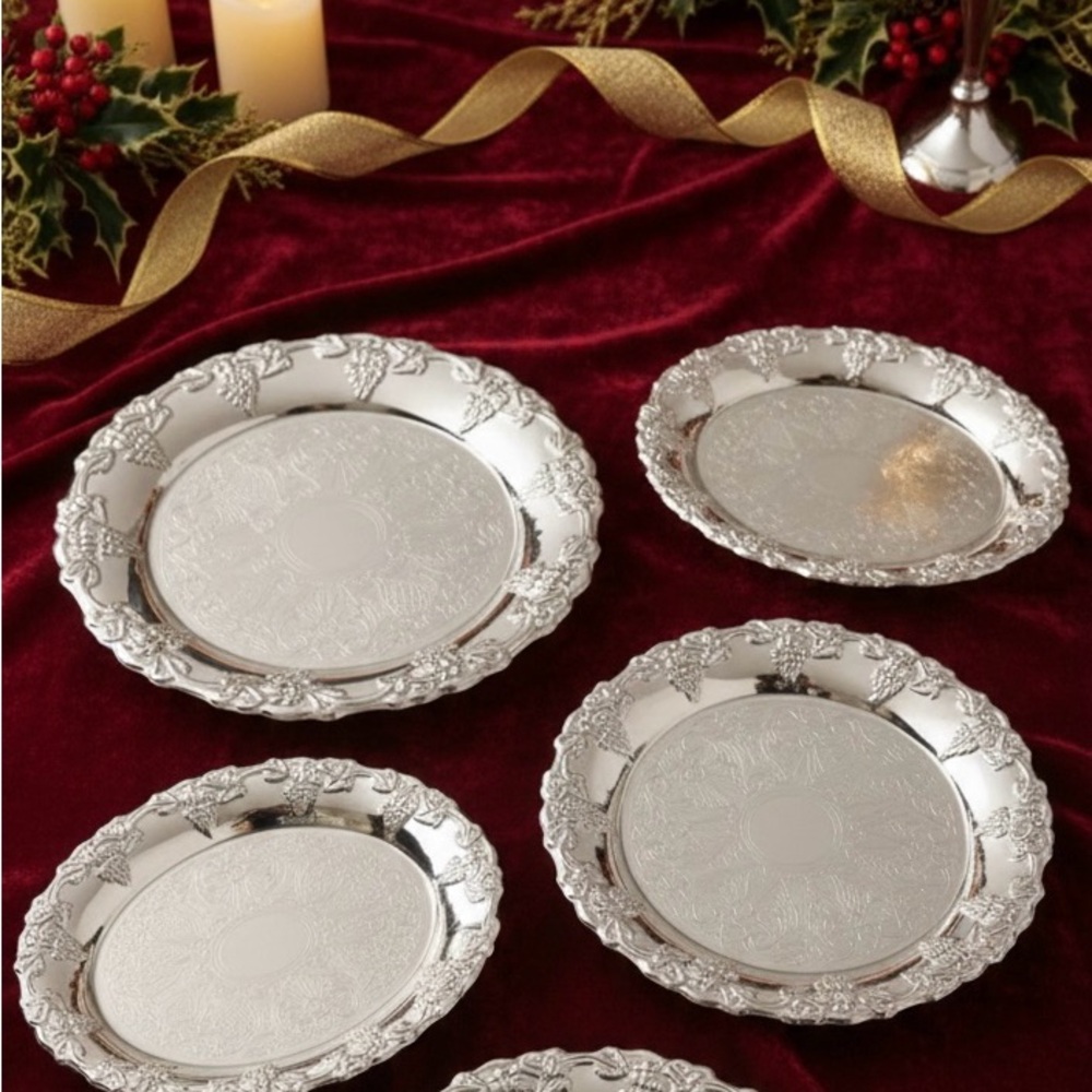 Real Silver Holiday Plates Coaster Set of 6